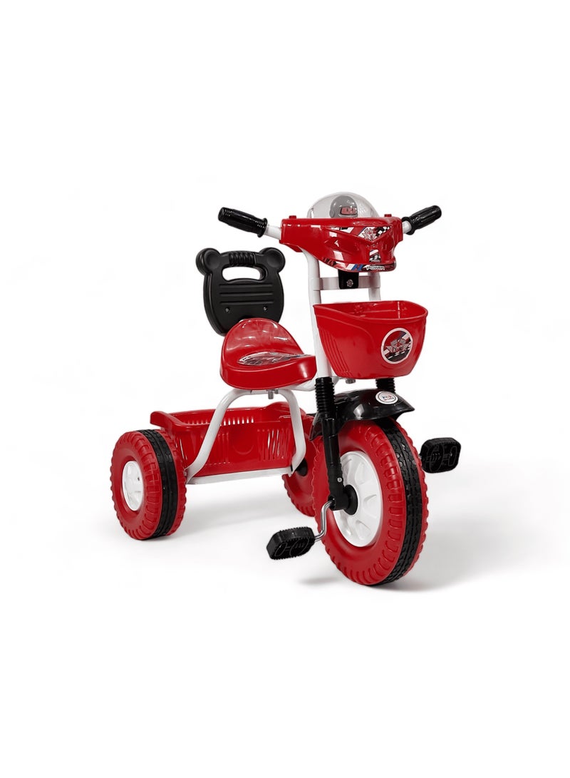 البدر دراجة توازن للأطفال من البدر، دراجة ثلاثية العجلات للأطفال بموسيقى وأضواء مع مقعد واحد وسلة، لون أحمر، لعمر 2-5 سنوات - Image 1